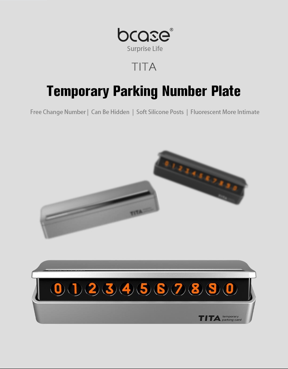 Xiaomi Bcase TITA Temporary Parking Number Plate Six Sets Of Digital Cards Soft Silicone Stickers Can Be Hidden Intimate Fluorescent Number - Black