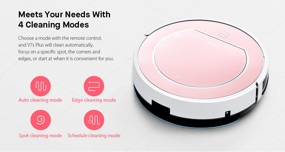 ILIFE V7s Plus Smart Robotic Vacuum Cleaner 2-in-1 Water Tank 4 Cleaning Modes EU Plug - Rose Gold