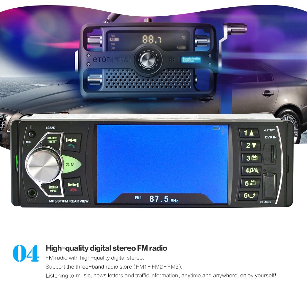 4022D 4.1 Inch Digital TFT Touch Screen Car MP5 Player Auto Video With Remote Control Camera Bluetooth FM Station -Black