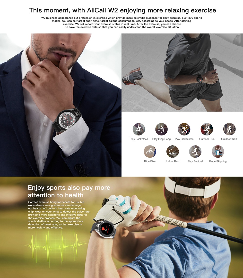 ALLCALL W2 3G Smartwatch Phone Android 7.0 MTK6580 Quad Core Heart Rate Monitor IP68 Water Resistant 2GB RAM 16GB ROM - Silver