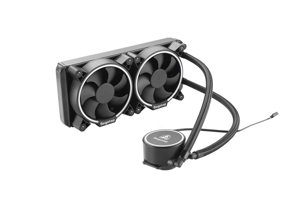 Segotep Becool 240 CPU Water Cooling Fan Intelligent Temperature Controller With LED White Light Dual Fan - Black
