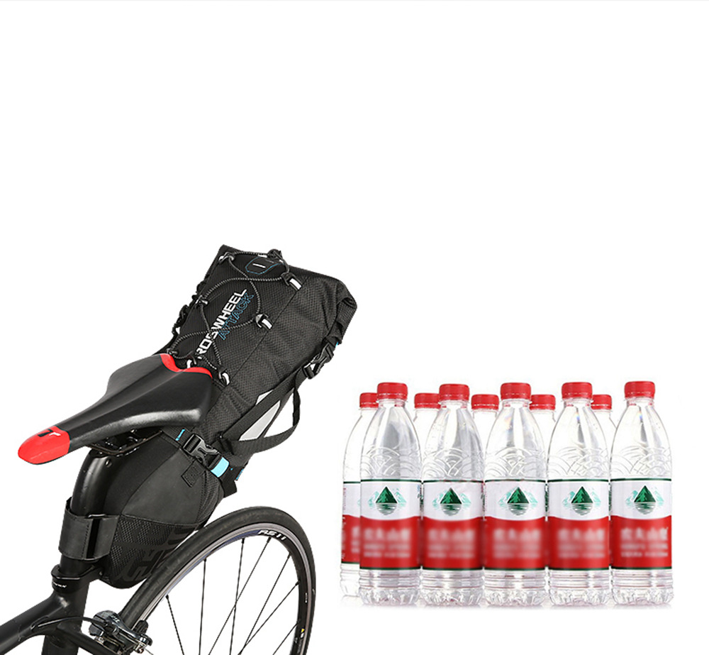 Roswheel 131372 Cycling Equipment 10L Capacity Bike Tail Bag Water Resistant Reflective LOGO And Letter Pattern Mountain Bike Rear Seat Package - Black