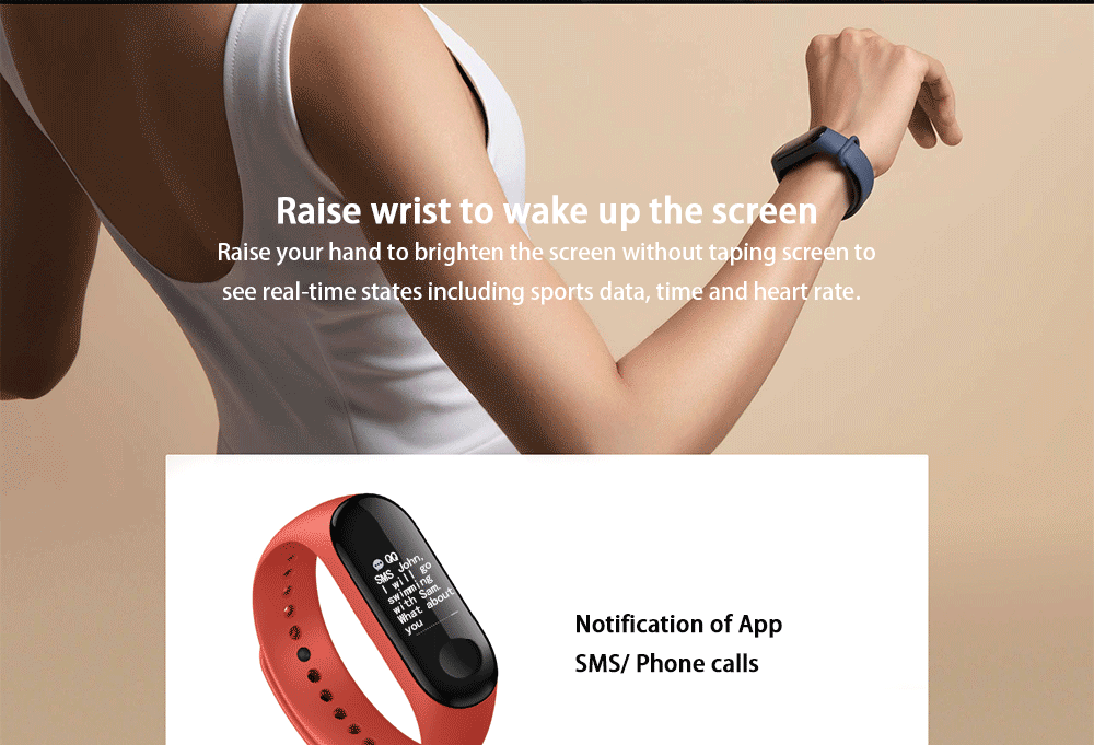 Original Xiaomi Mi Band 3 Smart Bracelet 0.78" OLED Touch Screen 5ATM Water Resistant Sports Fitness Tracker Reject Phone Calls Notification Display Bluetooth 4.2 - Black