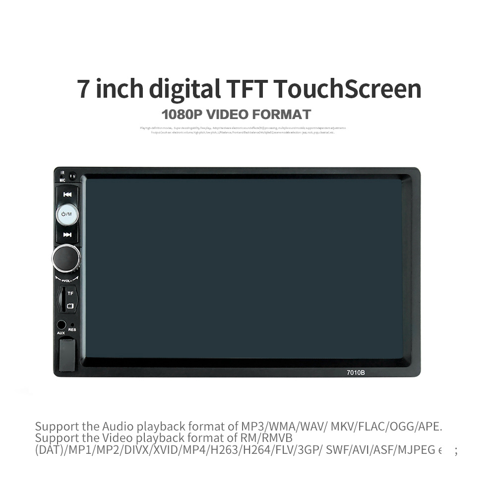 7010B 7 Inch Digital TFT Touch Screen Car Multimedia Player Audio Stereo MP5 Player 1080P Video Format FM Function - Black