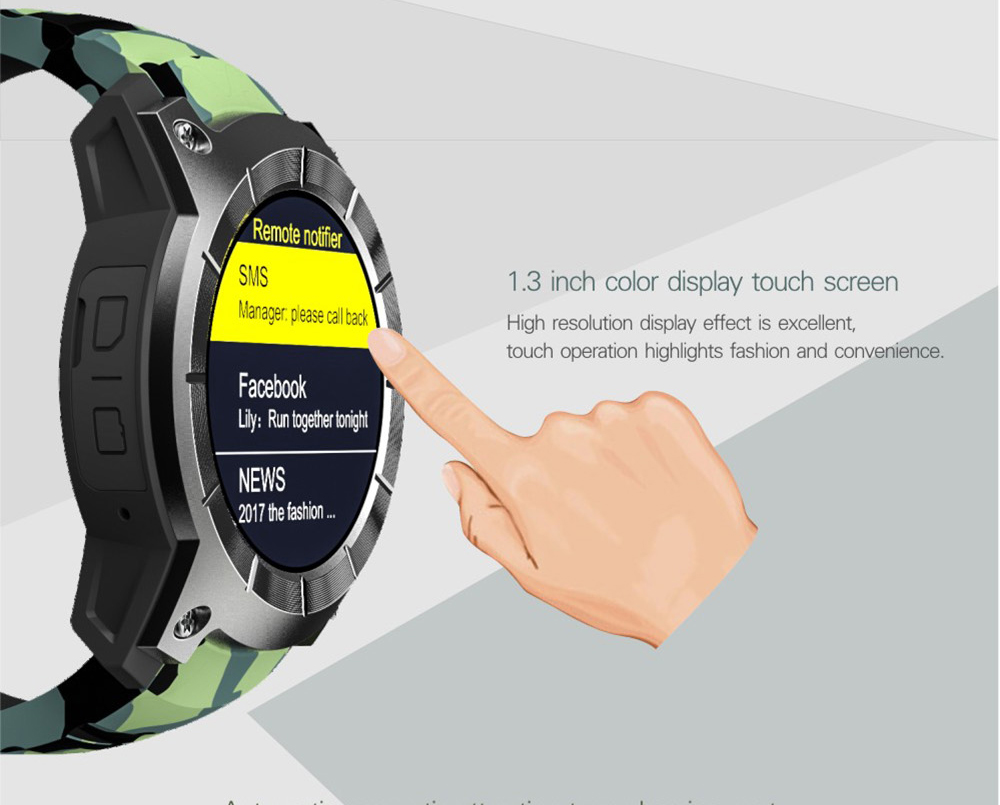 Makibes G05 Smartwatch Phone GPS Bluetooth MTK2503 32GB TF Card SMS Reminder Multi-mode Sports Compatible with iOS Android - Camouflage Green