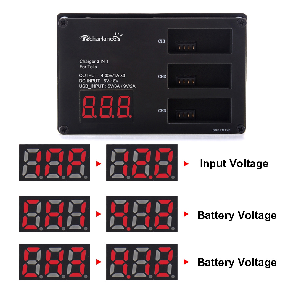 Rcharlance 3 IN 1 Charger Battery Charging Hub for DJI Tello RC Quadcopter
