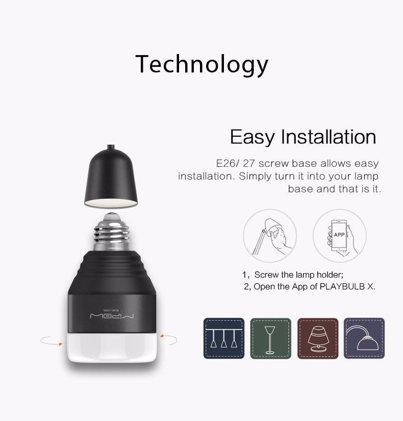 MIPOW BTL201-BK Bluetooth Smart LED Light Bulb APP Smartphone Group Controlled Dimmable Changing Decorative Christmas