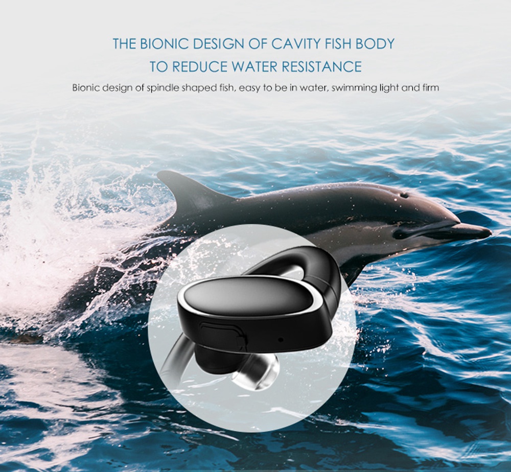 OVEVO X9 Bluetooth 4.2 Earphone HiFi Fish Bionic Swimming Sport Wirless Stereo 8G MP3 Earphones with Mic - Black