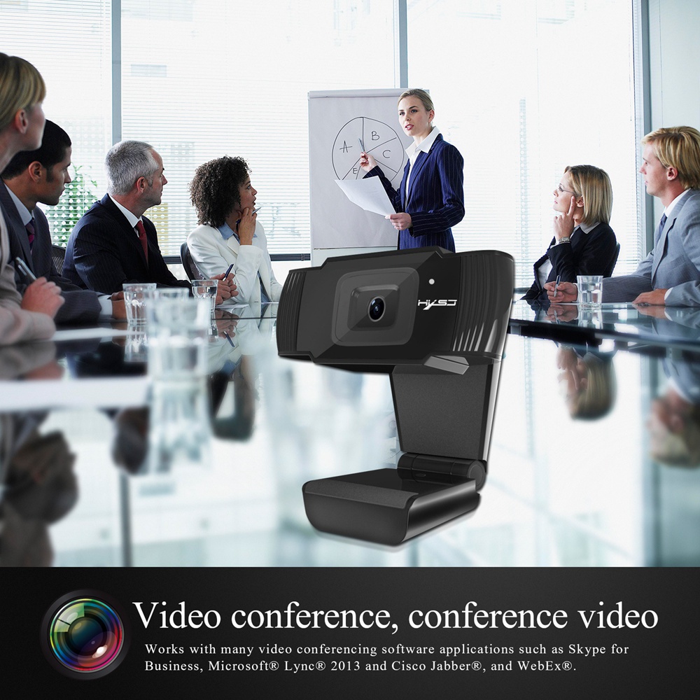 HXSJ S70 1080P HD Webcam USB Widescreen With Built-in Noise Canceling Microphone 5 Million Pixels Adjustable Angle For PC/Laptop - Black