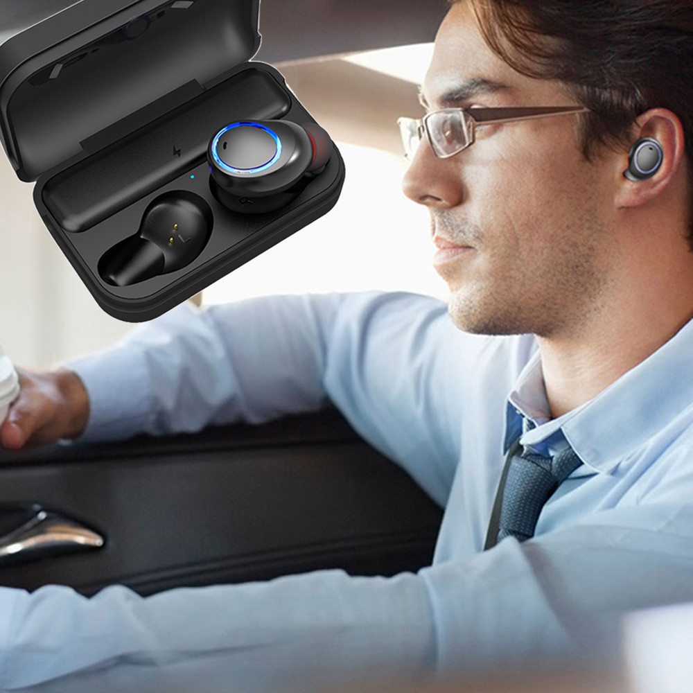AWEI TWS Sport Wireless Bluetooth Earphones Stereo Bluetooth V5.0 Headset with Charge Storage - Black