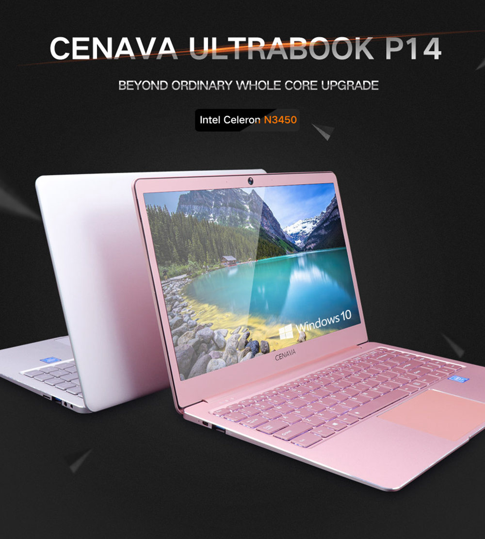 CENAVA P14 Laptop Intel Celeron N3450 Quad Core 14" IPS Screen 1920*1080 6GB DDR3 120GB SSD - Rose Gold