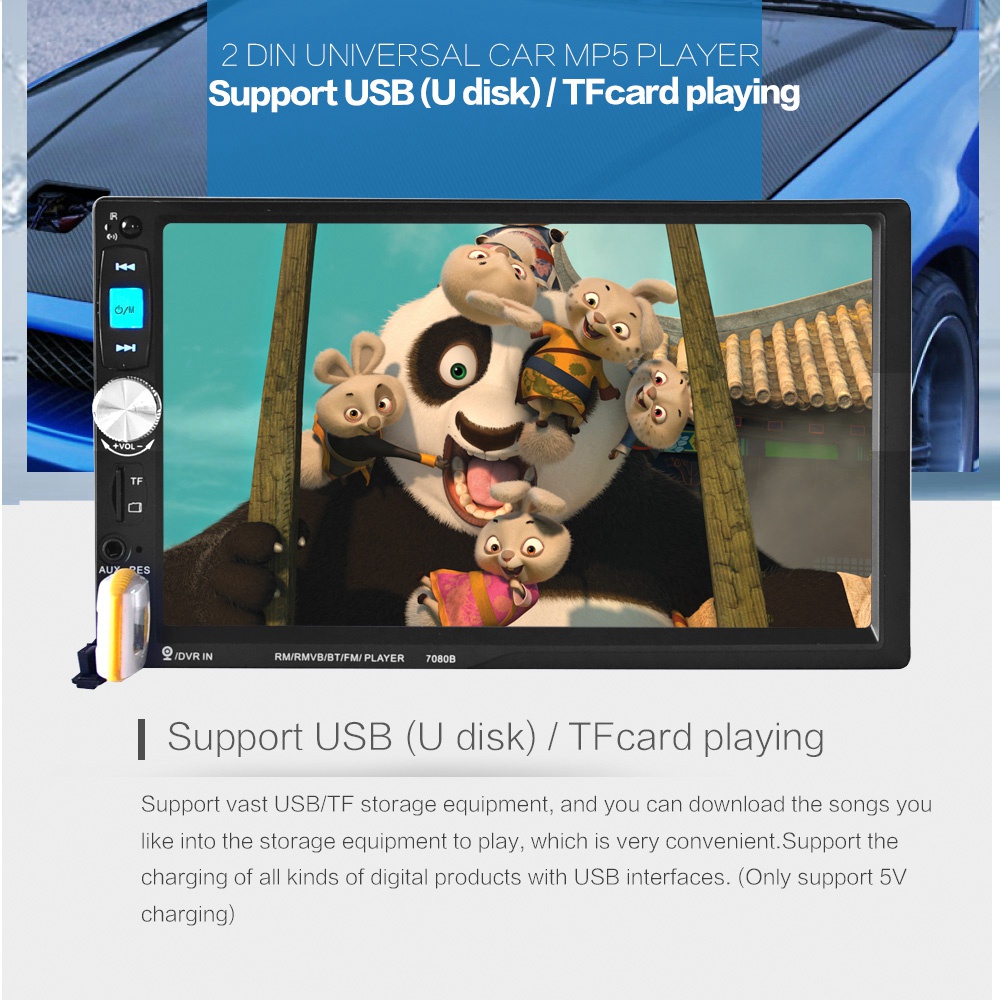 7080B 7 Inch Digital TFT Touch Screen Car Multimedia Player Audio Stereo MP5 Player 1080P Video Format FM function - Black