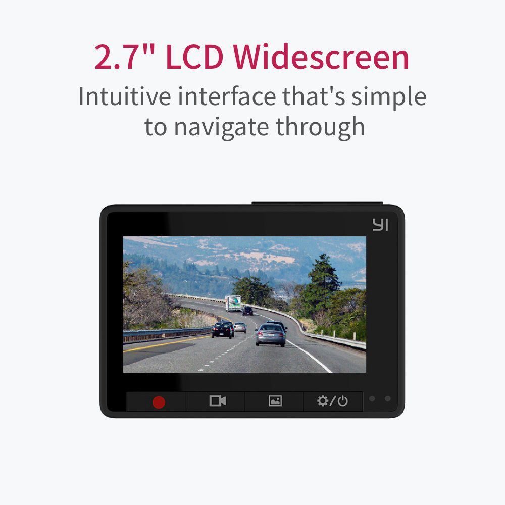 International Version YI Compact Dash Camera 2.7 Inch LCD Screen 1080P Full HD 130 Degree Angle Lens G-Sensor - Black