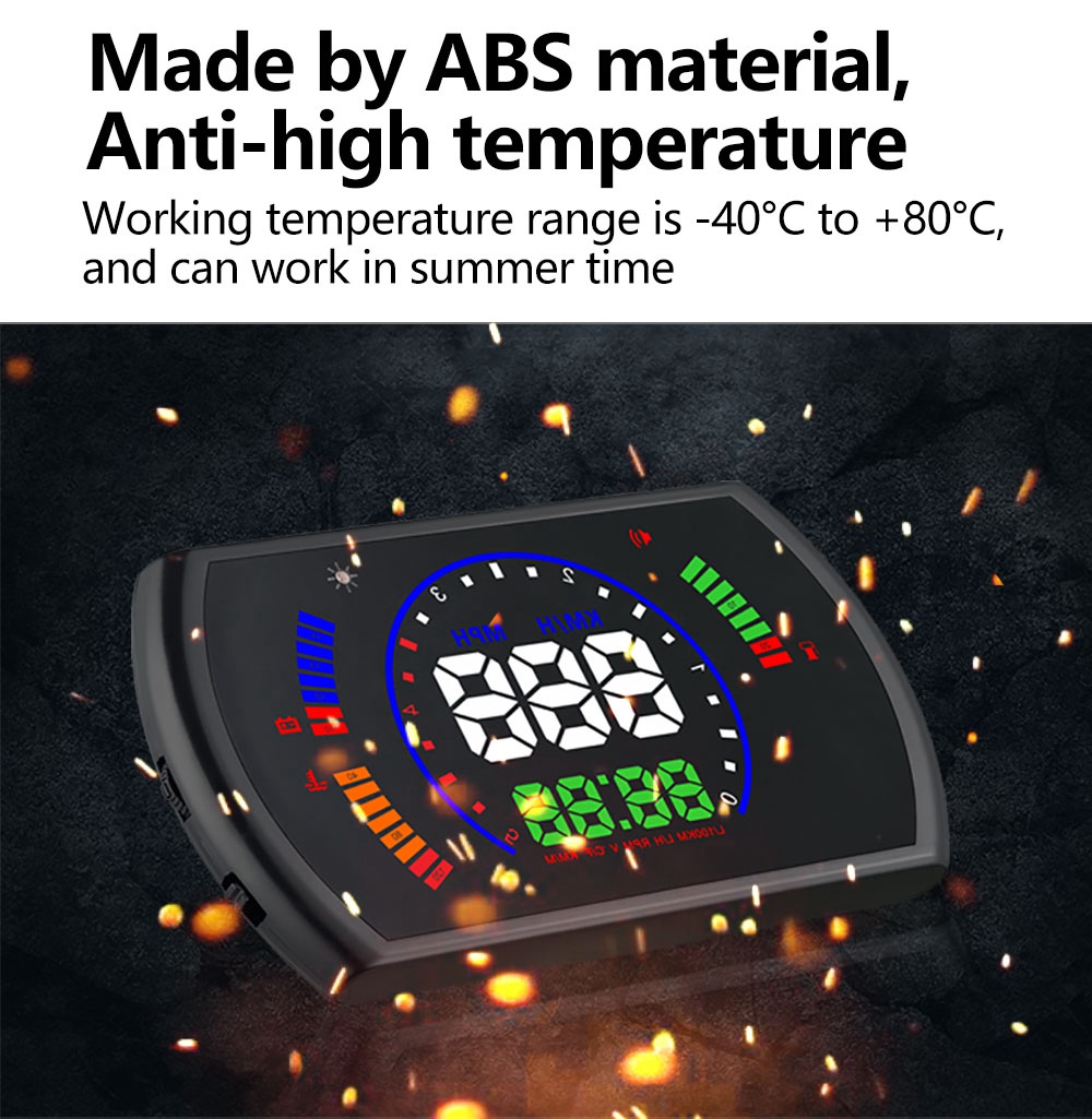 S600 5.8 Inch OBDII Interface Car HUD Head-Up Display Voltage Fuel Speeding Alarm System Multiple Mode Switching - Black