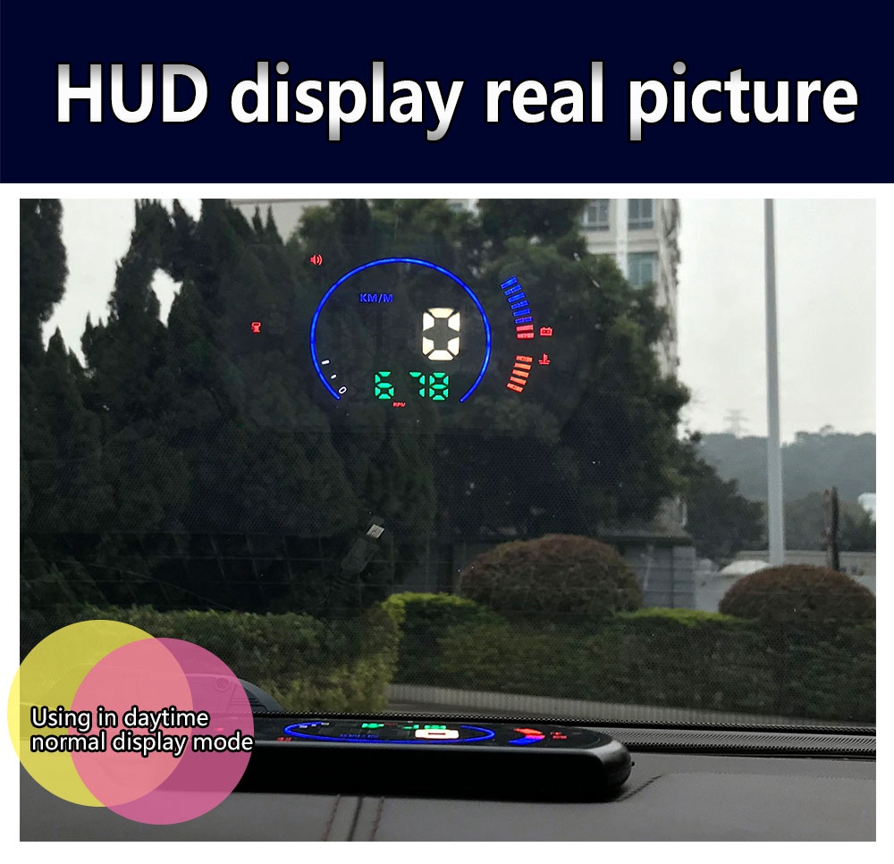 S600 5.8 Inch OBDII Interface Car HUD Head-Up Display Voltage Fuel Speeding Alarm System Multiple Mode Switching - Black