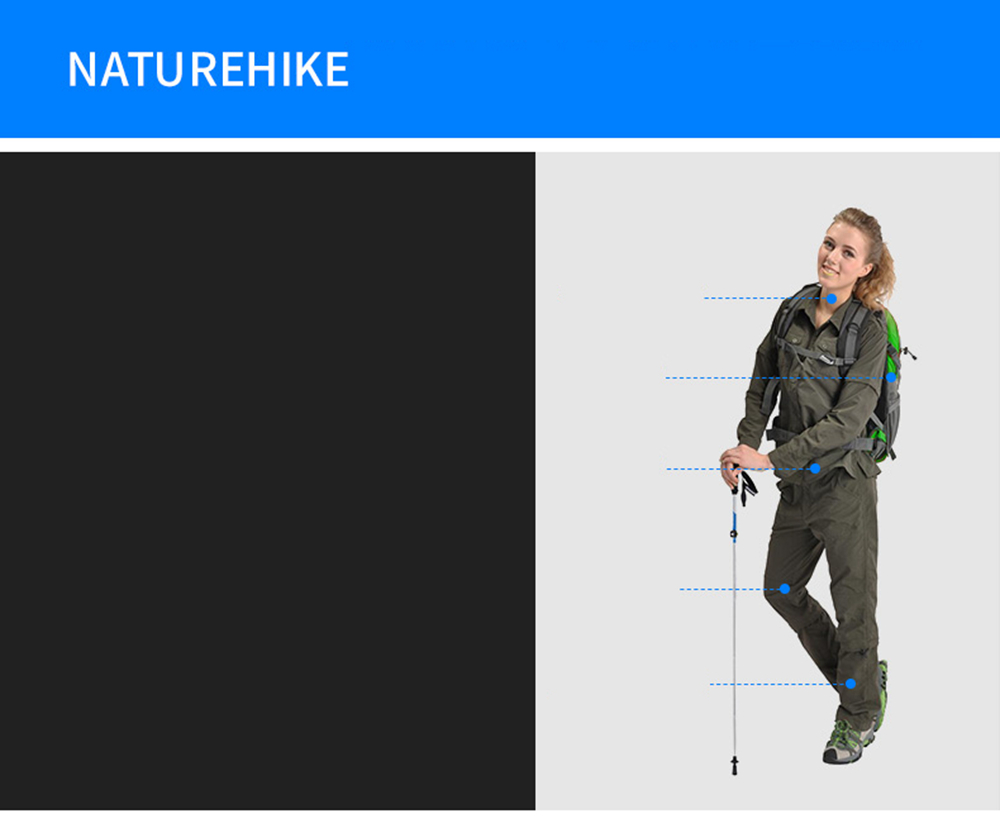 NatureHike NH15A023-Z Trekking Pole Folding Ultralight Alpenstocks ABS And Metal Lock For Hiking Traveling Climbing Outdoor Activities - Black + Green