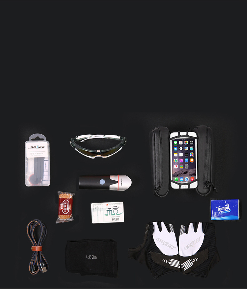 Roswheel 121453 Cycling Equipment Bicycle Front Tube Double Pouch Bike Phone Bag 180 Degree Rotation 1680D Tear Resistant Nylon - Black