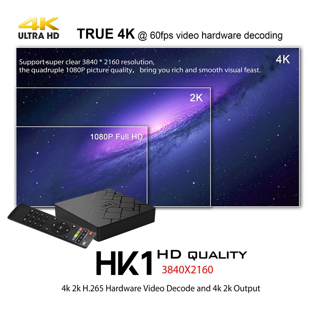 HK1 Amlogic S905W Android 7.1 KODI 18.0 2GB/16GB 4K TV BOX WIFI LAN