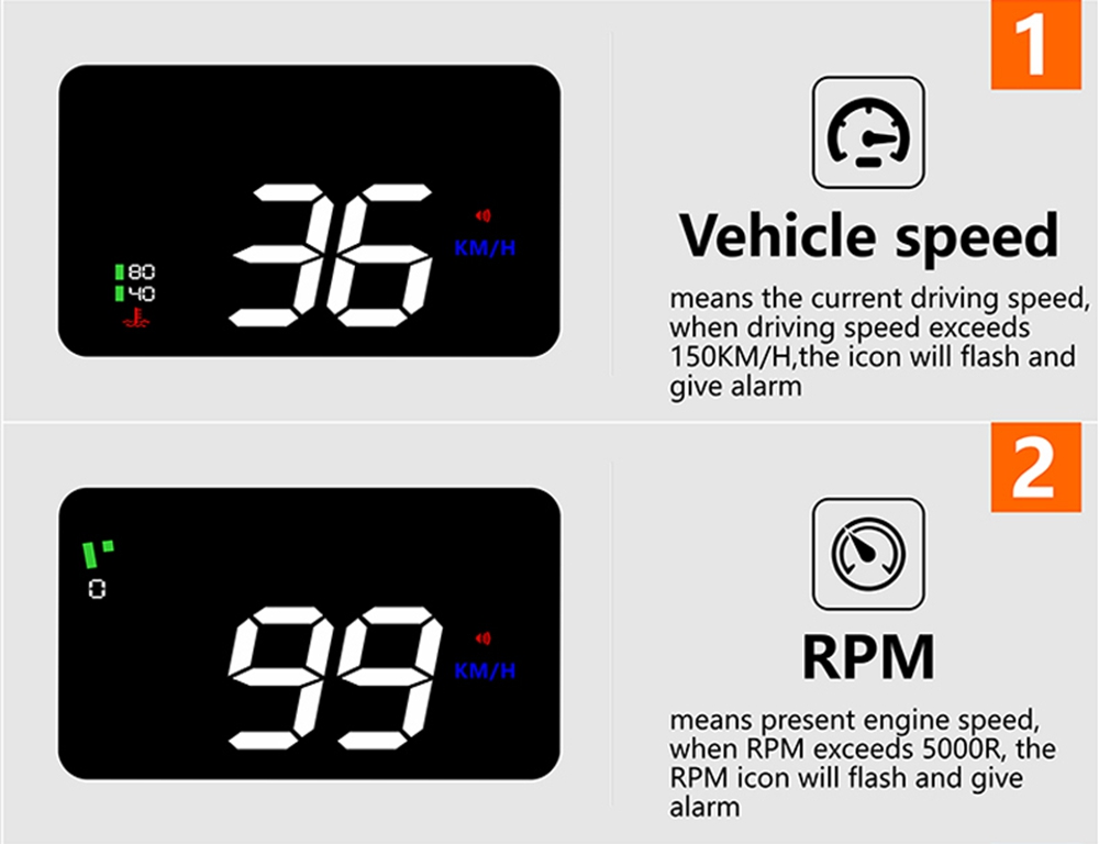 A900 3.5 Inch Car HUD Head-Up Display OBDII Interface Voltage Fuel Speeding Alarm System Multiple Mode Switching Intelligent Digital Instrument - Black