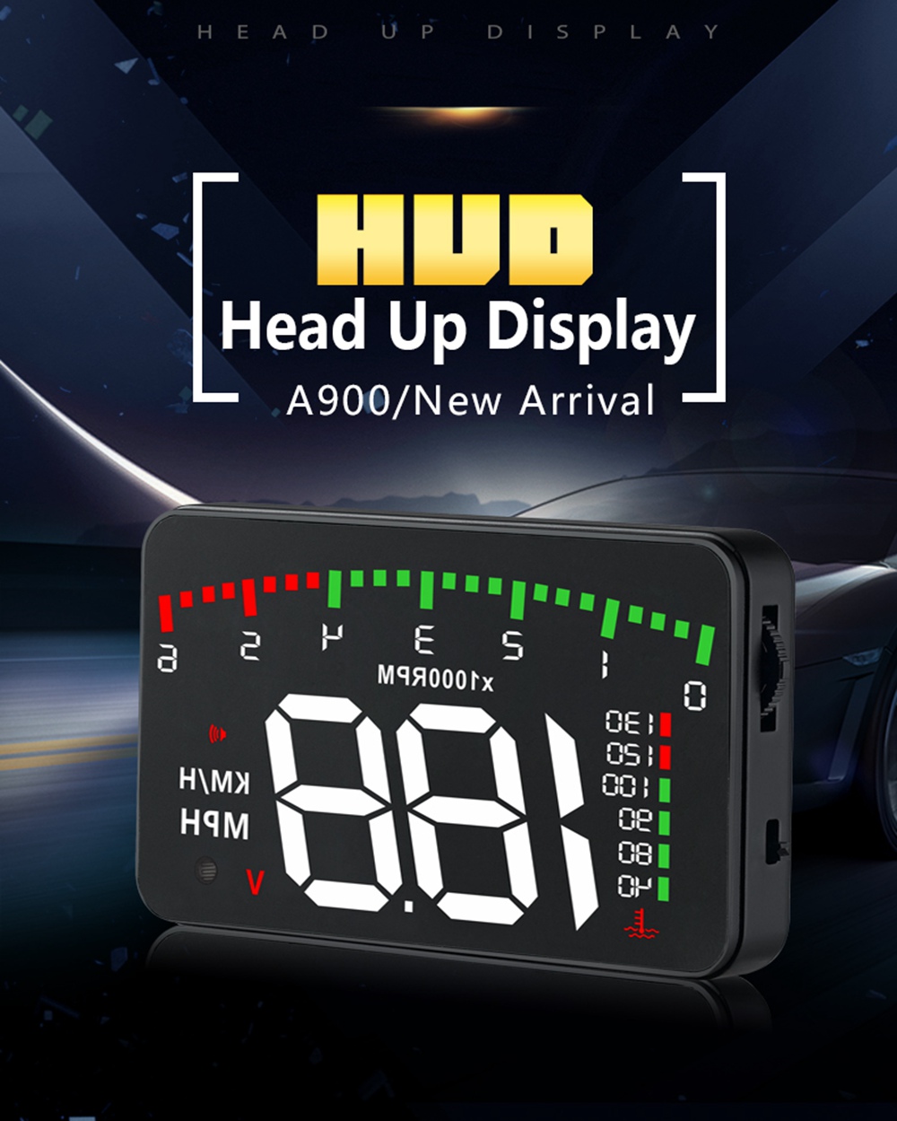A900 3.5 Inch Car HUD Head-Up Display OBDII Interface Voltage Fuel Speeding Alarm System Multiple Mode Switching Intelligent Digital Instrument - Black