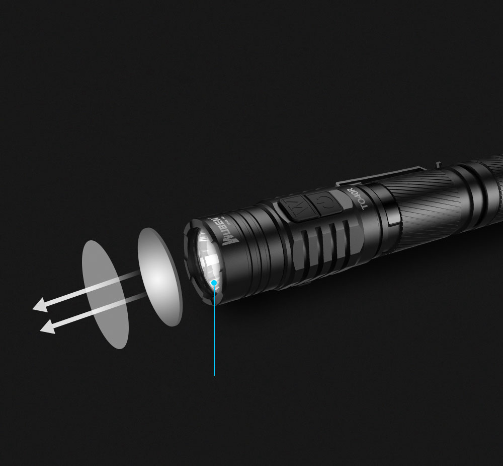 Wuben TO40R Torch Outdoor Camping LED Torch 1200 Lumens Hand Lamp IPX8 Waterproof Battery USB Rechargeable Long Lasting - Black