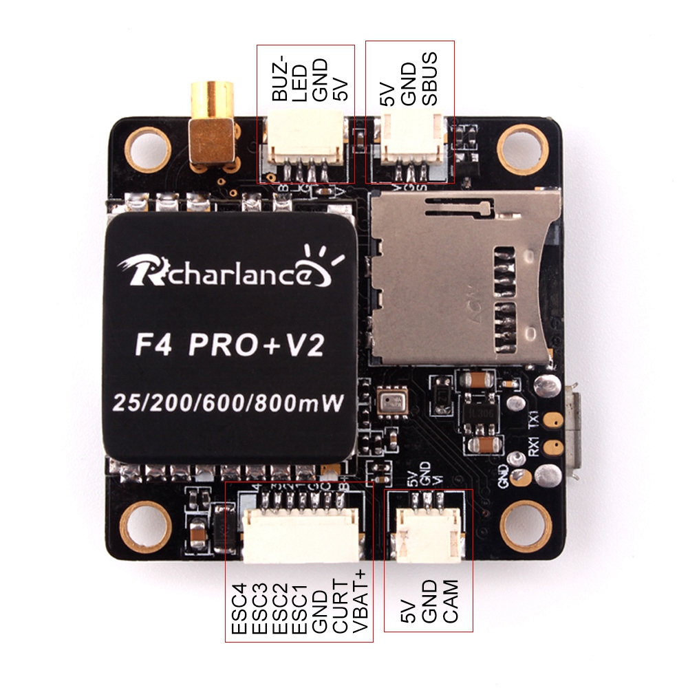 Rcharlance F4 Pro+ V2 AIO F4 FC OSD 5V/3A BEC 5.8G 40CH 25/200/600/800mW Switchable VTX