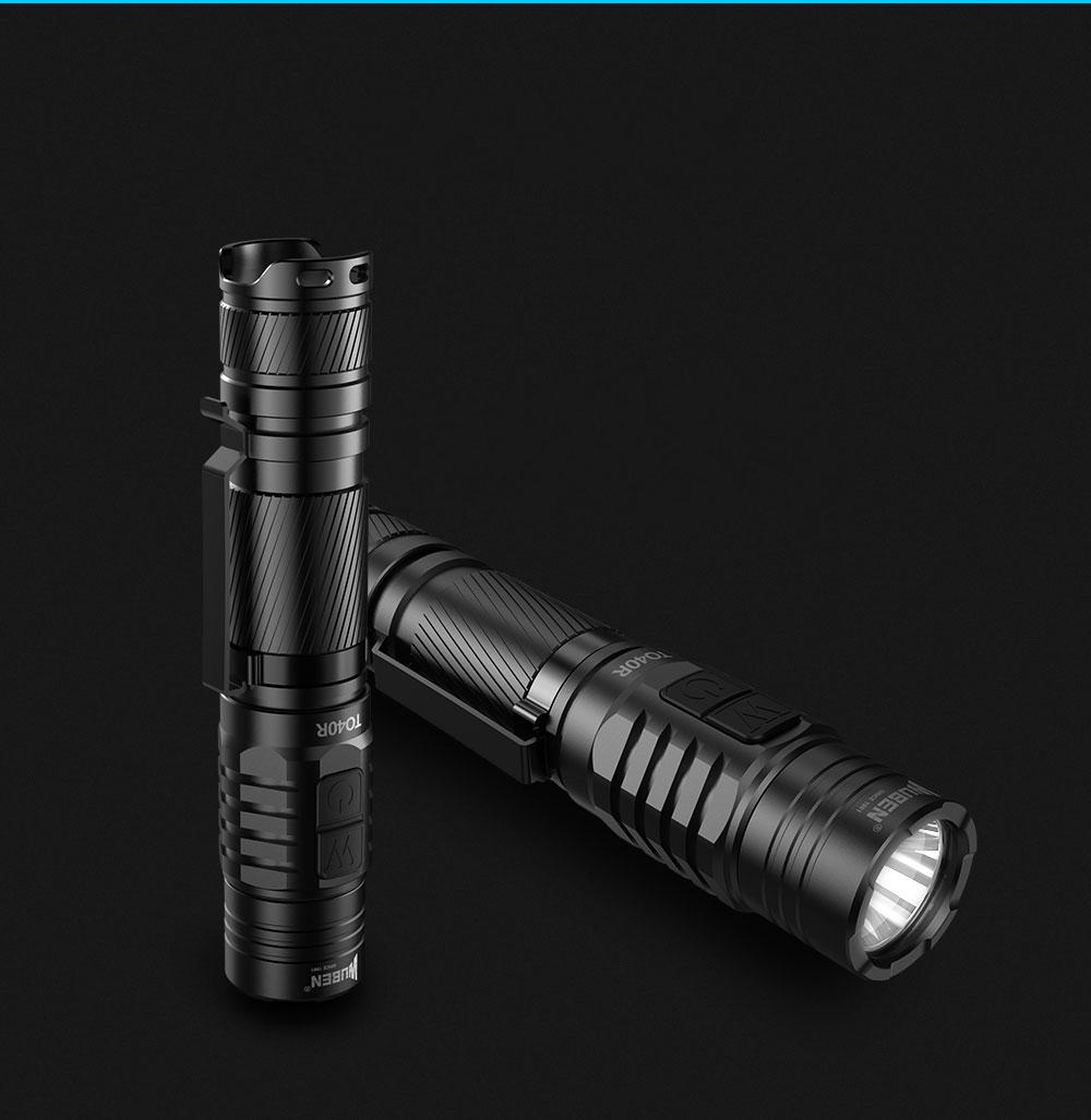 Wuben TO40R Torch Outdoor Camping LED Torch 1200 Lumens Hand Lamp IPX8 Waterproof Battery USB Rechargeable Long Lasting - Black