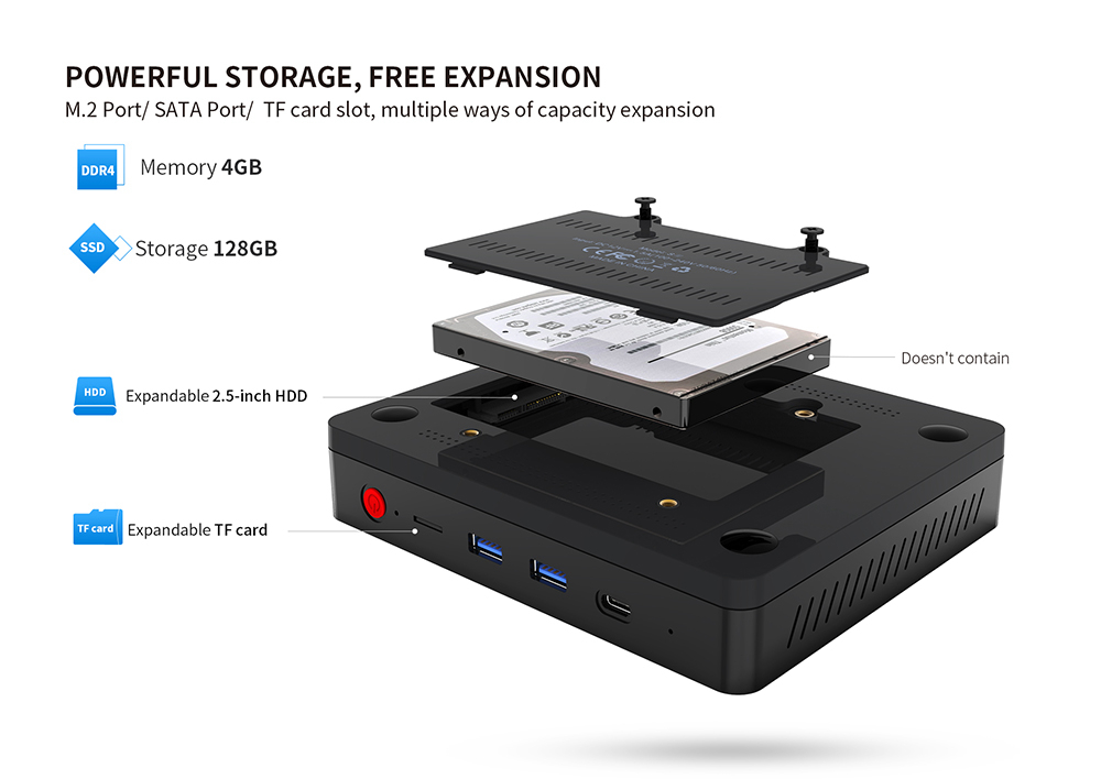 Beelink S2 Gemini Lake N4100 4GB LPDDR4 128GB SSD Windows 10 Mini PC Intel Dual Band WIFI Gigabit LAN Bluetooth HDMI
