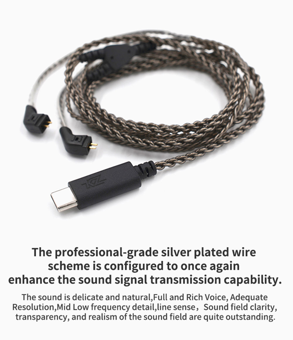 KZ ZS3/ZS4/ZS5/ZS6/ZSA Type-C HD Audio Decoding Silver Plated Upgrade Wire Cable Detachable for Headphones 0.7mm