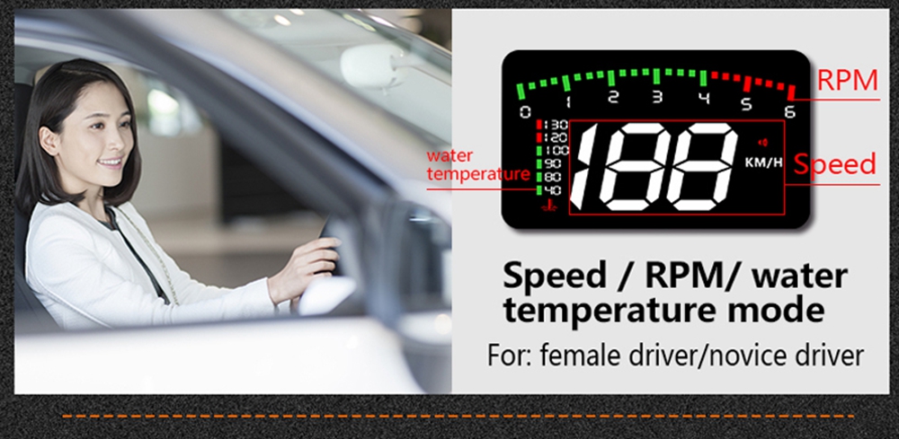 A900 3.5 Inch Car HUD Head-Up Display OBDII Interface Voltage Fuel Speeding Alarm System Multiple Mode Switching Intelligent Digital Instrument - Black