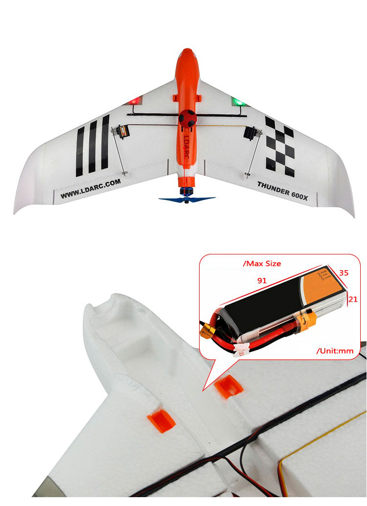 Kingkong/LDARC THUNDER 600X RC Airplane 656mm Wingspan EPO Kit Version - Black