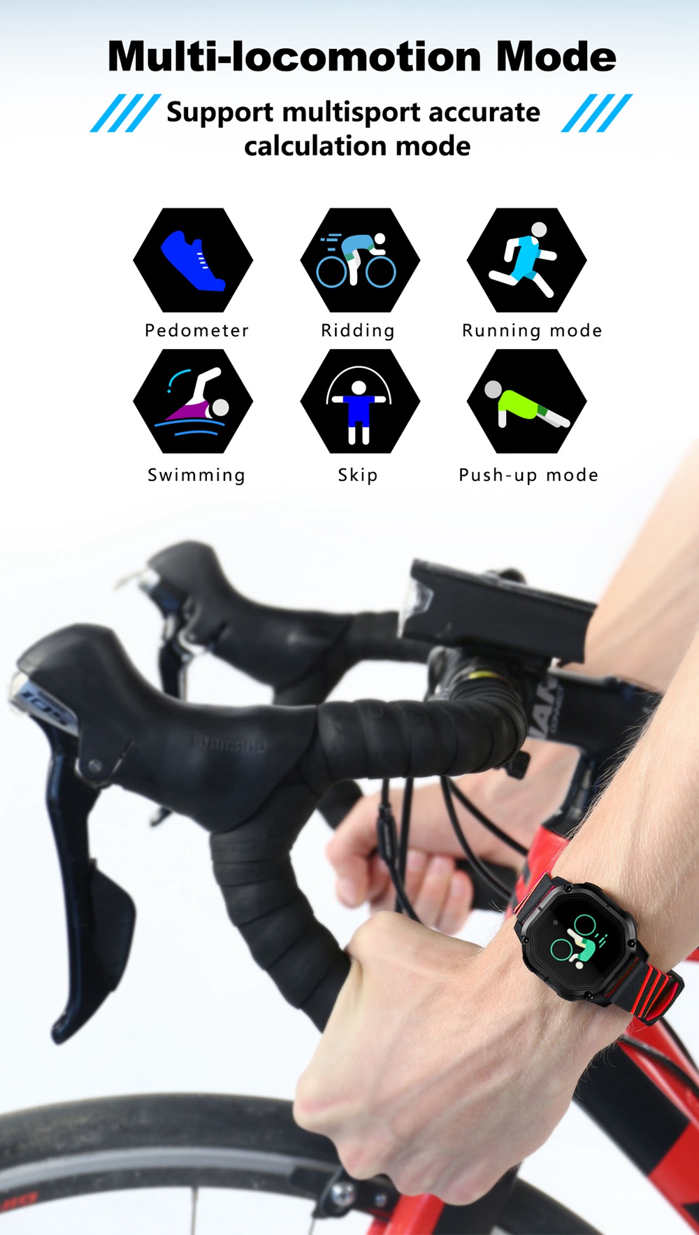 Makibes K5 Smart Bracelet 1" Color Screen Blood Pressure Blood Oxygen Heart Rate Monitor IP68 Water Resistant - Red