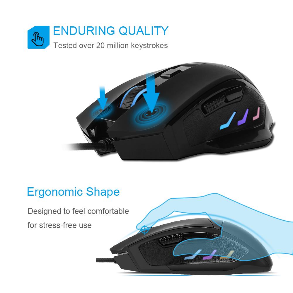 ACGAM G402 PMW3325 Wired Gaming Mouse RGB Backlights 10000 DPI OMRON Gaming Switch - Black