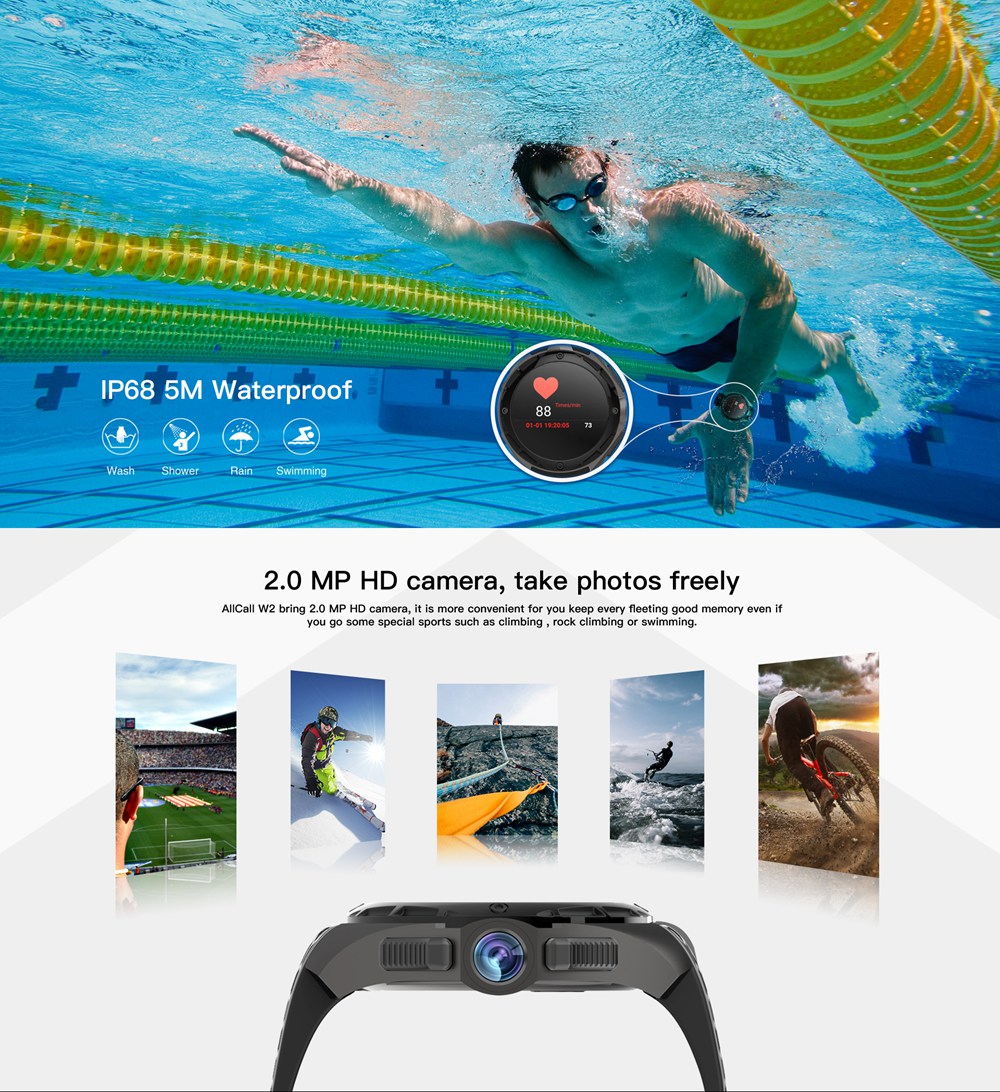 ALLCALL W2 3G Smartwatch Phone Android 7.0 MTK6580 Quad Core Heart Rate Monitor IP68 Water Resistant 2GB RAM 16GB ROM - Silver