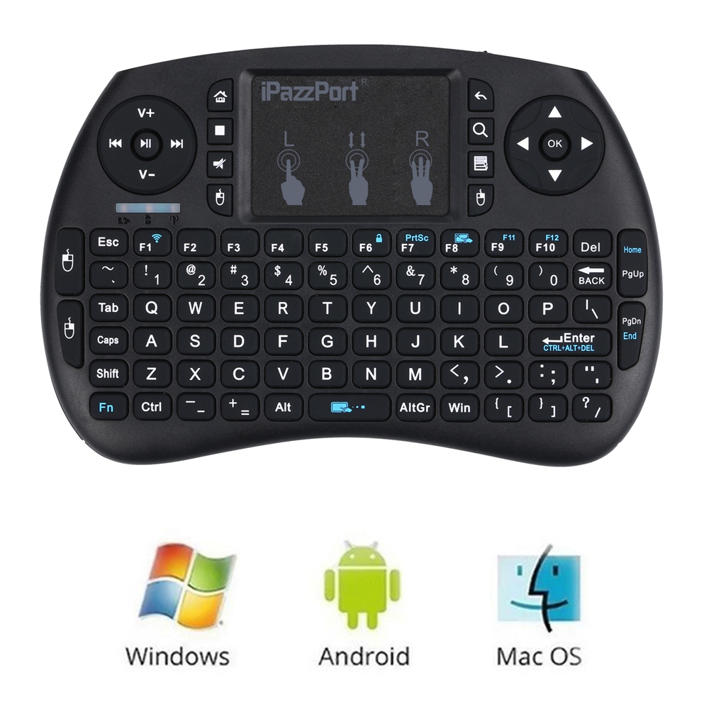 iPazzPort KP-810-21SD Mini Wireless Keyboard with Touchpad Mouse for Windows Android MacOS - Black