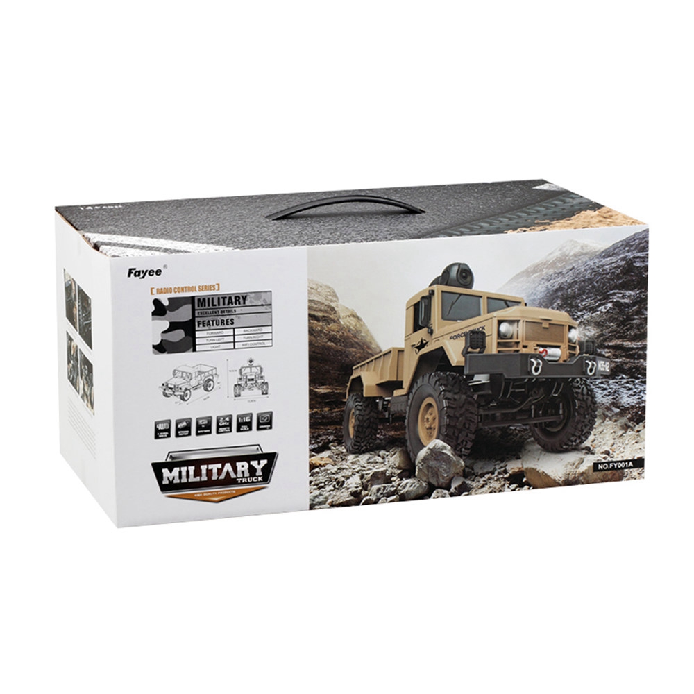 Fayee FY001C RC Car 2.4G 4CH 4WD 1:16 Brushed Off-road Army Truck Snow Tires with Ordinary Tire RTR - Khaki