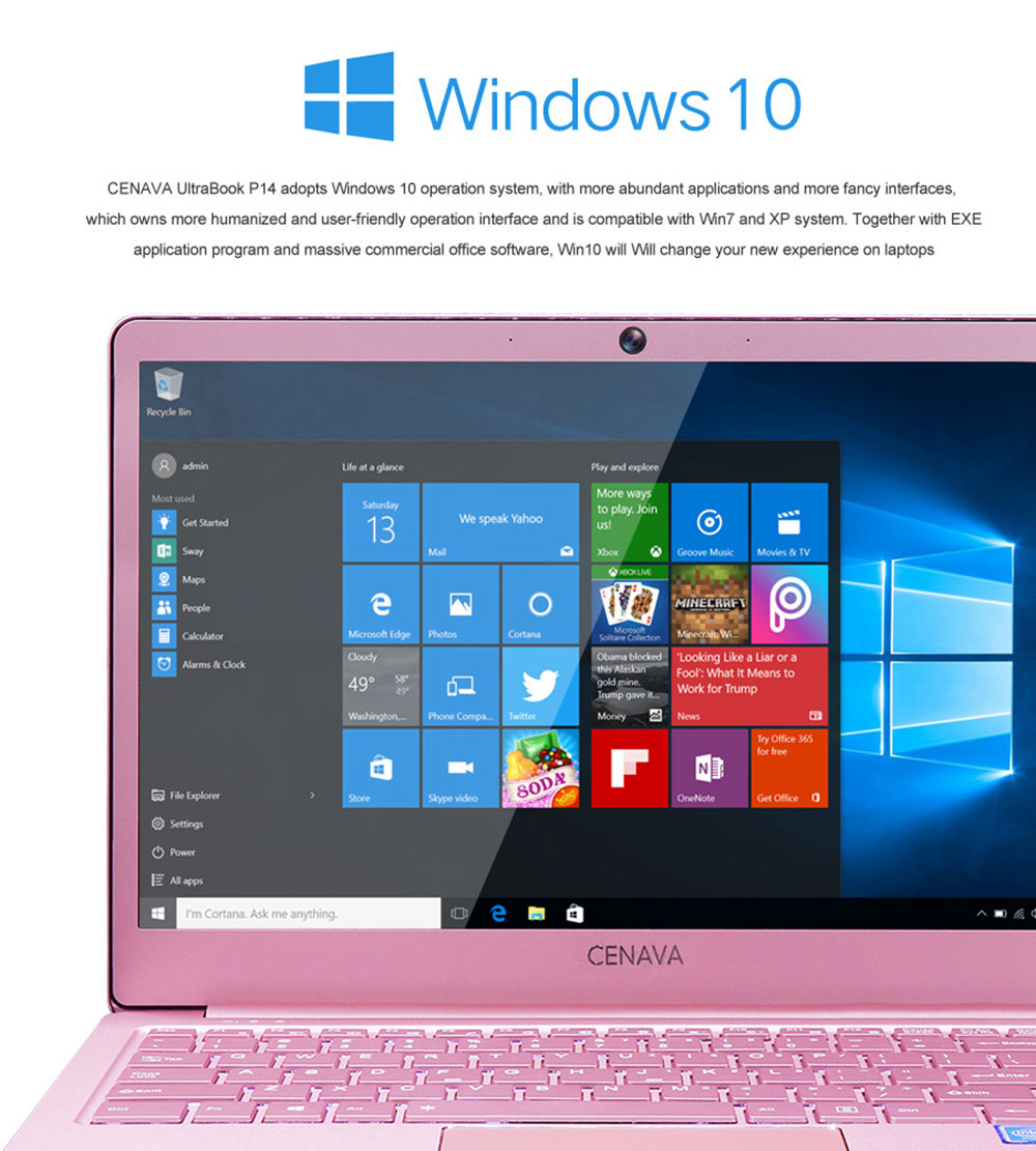 CENAVA P14 Laptop Intel Celeron N3450 Quad Core 14" IPS Screen 1920*1080 6GB DDR3 120GB SSD - Rose Gold