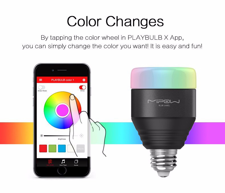 MIPOW BTL201-BK Bluetooth Smart LED Light Bulb APP Smartphone Group Controlled Dimmable Changing Decorative Christmas