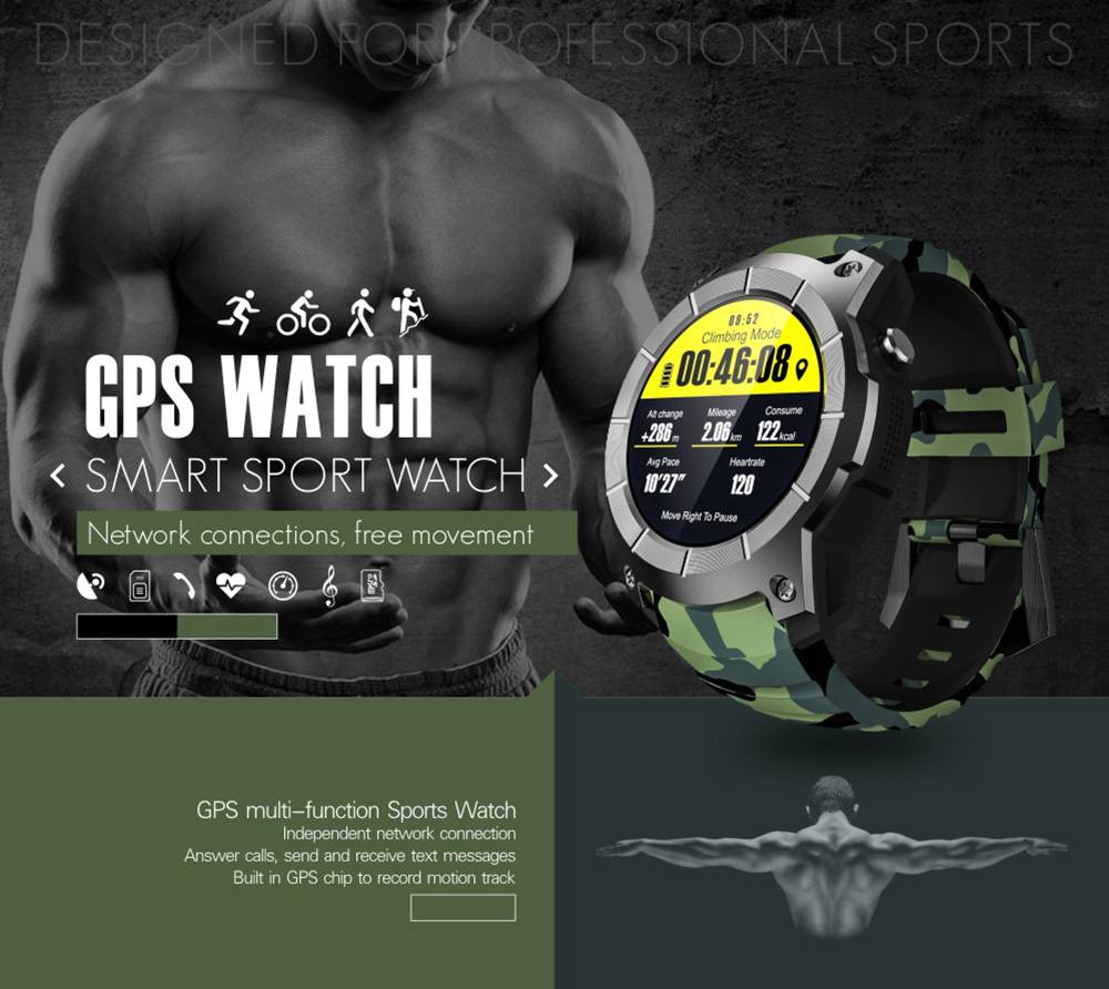 Makibes G05 Smartwatch Phone GPS Bluetooth MTK2503 32GB TF Card SMS Reminder Multi-mode Sports Compatible with iOS Android - Camouflage Green