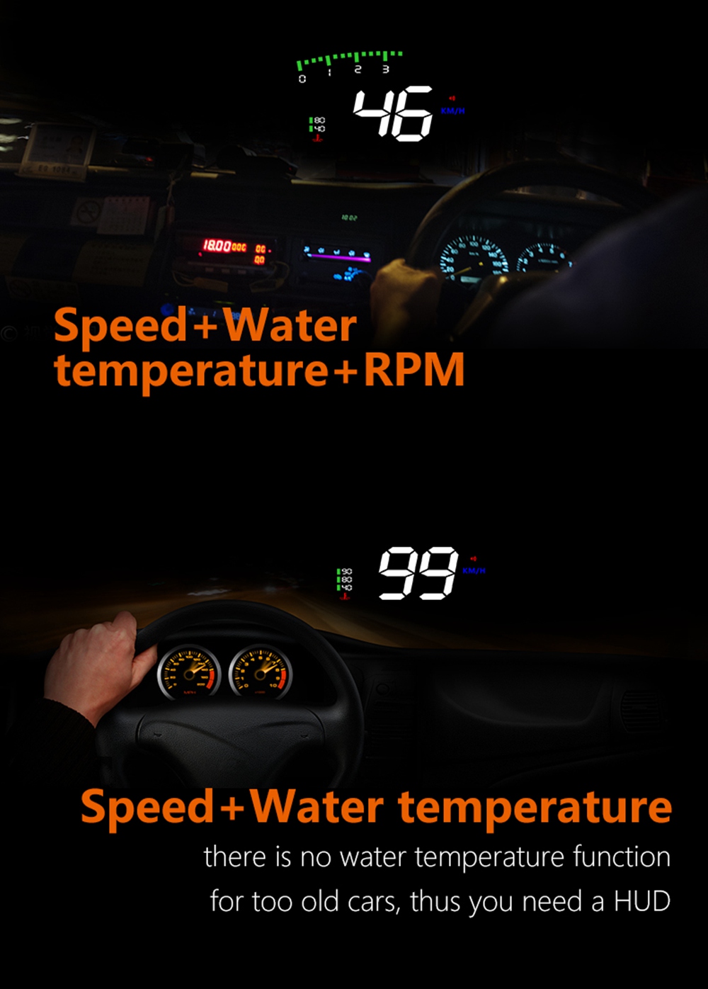 A900 3.5 Inch Car HUD Head-Up Display OBDII Interface Voltage Fuel Speeding Alarm System Multiple Mode Switching Intelligent Digital Instrument - Black