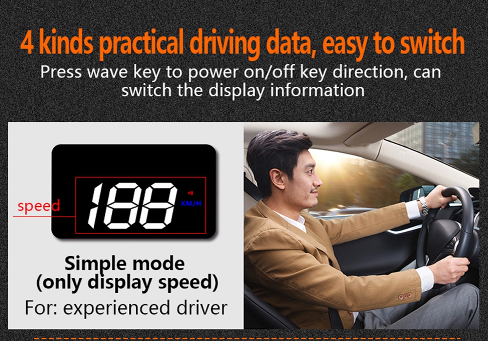 A900 3.5 Inch Car HUD Head-Up Display OBDII Interface Voltage Fuel Speeding Alarm System Multiple Mode Switching Intelligent Digital Instrument - Black