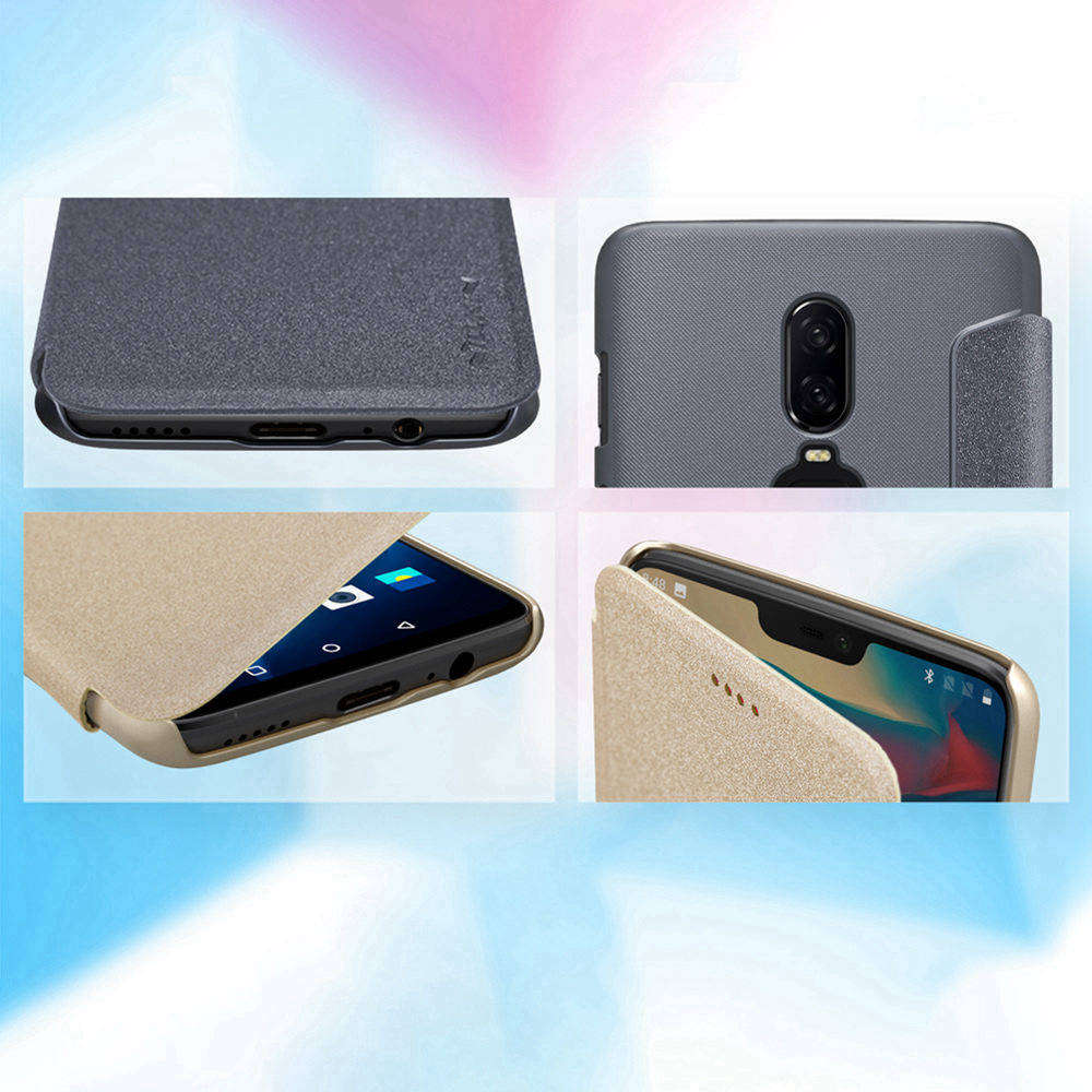 Nillkin Sparkle Series Leather Case For Oneplus 6 Protective Phone Shell - Gray