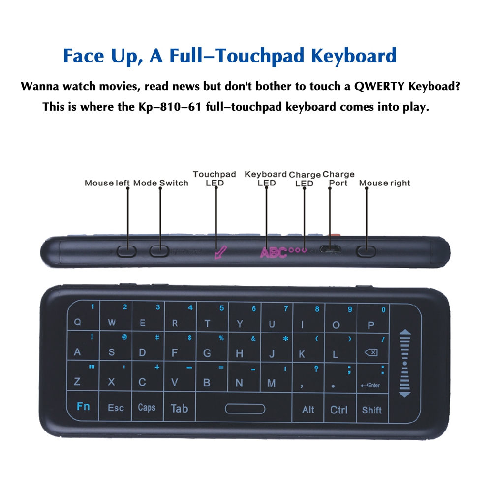 iPazzPort KP-62 Italian Full Touchpad 7 Color Backlight Keyboard 6-Axis Air Mouse Combo Support Windows/Android/iOS