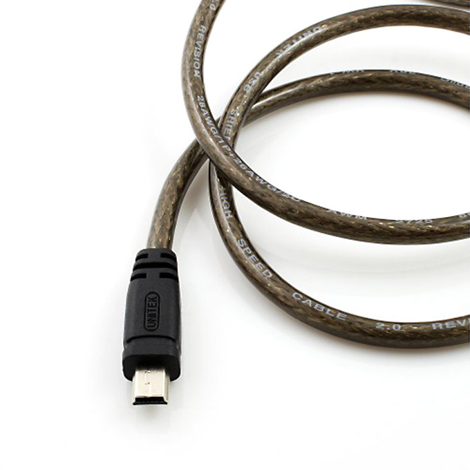 Unitek Y-C436 USB 2.0 Male To Mini USB Male Data Cable For Mobile HDD - Grey + Black