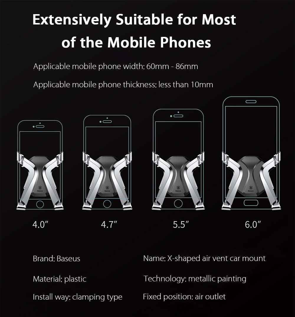 Baseus SUTPX-0S Universal X-shaped Air Vent Mount Car Phone Holder For IPhone7 / 7s / 8 / Xiaomi Cellphones - Gold