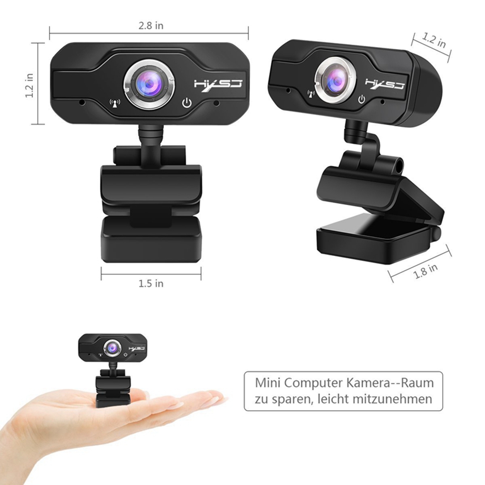 HXSJ S60 1080P HD Webcam USB Widescreen With Microphone 2 Million Pixels Adjustable Angle For PC / Laptop - Black