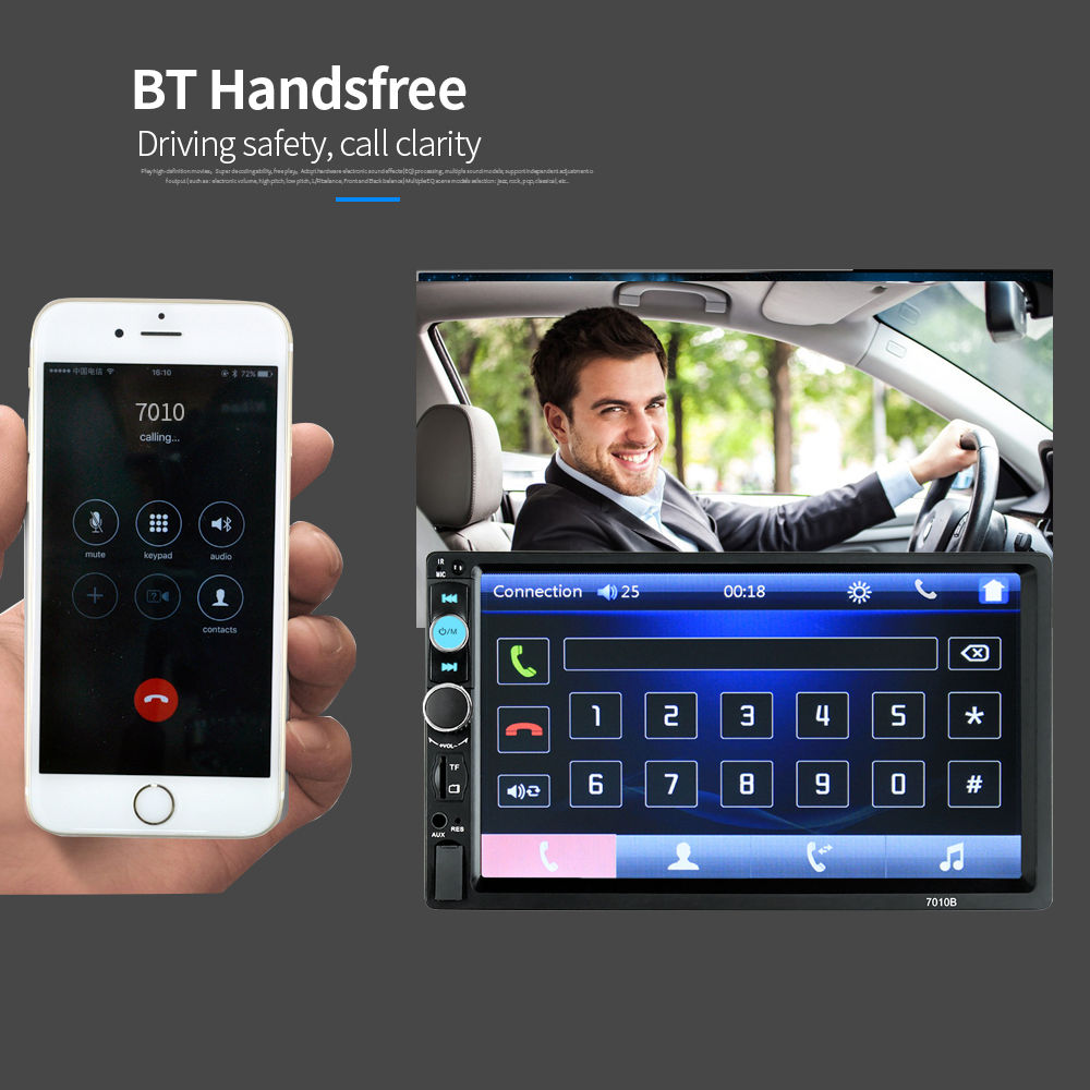 7010B 7 Inch Digital TFT Touch Screen Car Multimedia Player Audio Stereo MP5 Player 1080P Video Format FM Function - Black