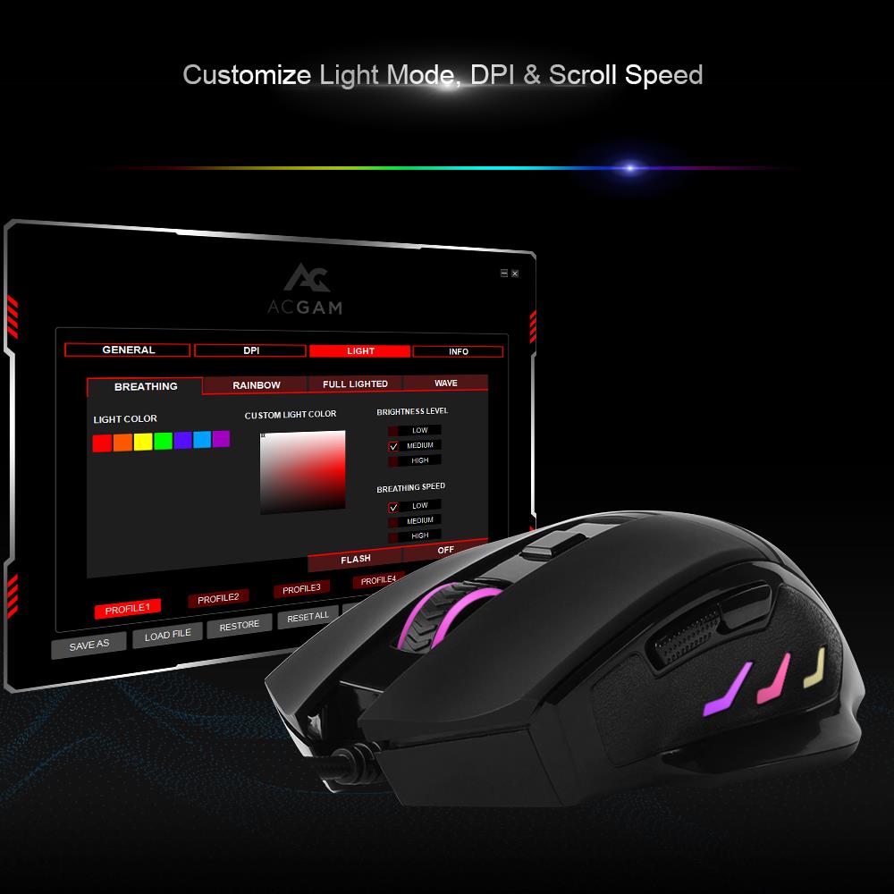ACGAM G402 PMW3325 Wired Gaming Mouse RGB Backlights 10000 DPI OMRON Gaming Switch - Black