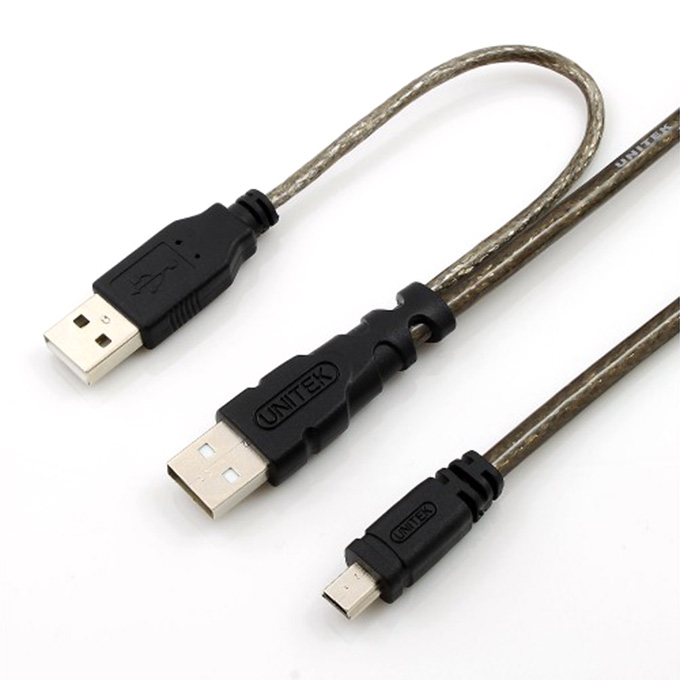 Unitek Y-C436 USB 2.0 Male To Mini USB Male Data Cable For Mobile HDD - Grey + Black