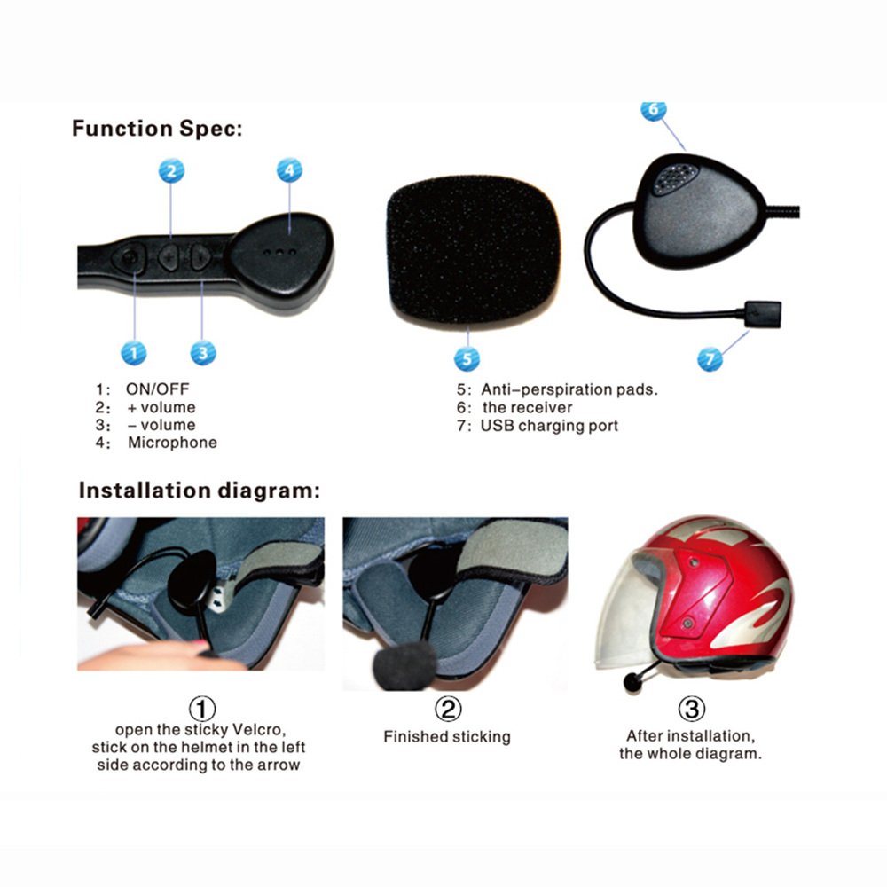 Vnetphone V1-1 Motorcycle Helmet Bluetooth Monaural Headset 10M Bluetooth Distance DSP Noise Reduction Technology - Black